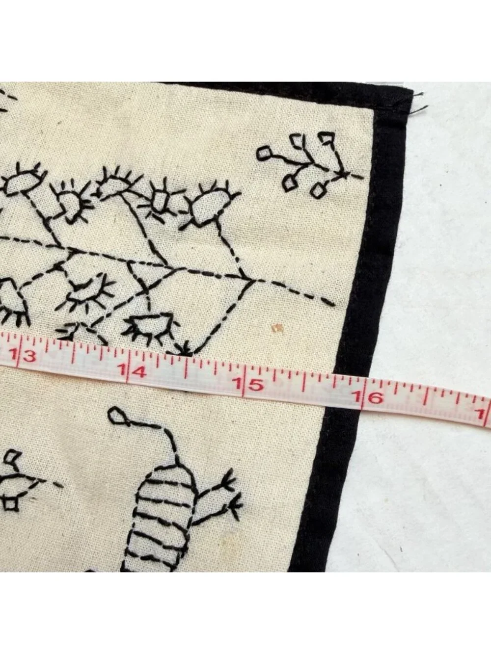 Hand Embroidered Square Pillow Cover Farmhouse People Animals Trees Floral Black